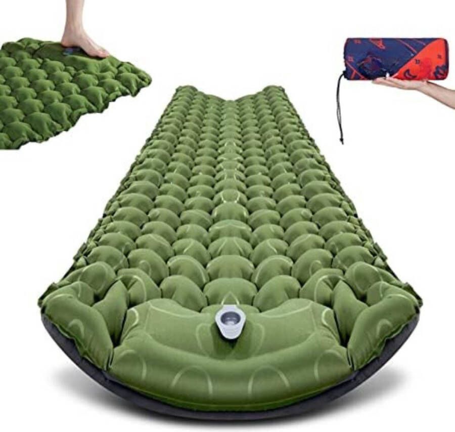 Luchtbed met Ingebouwde Pomp Luchtbed Zelfopblaasbaar Slaapmat Zelfopblazend Luchtbed 1 Persoons -‎ 8CM-Groen Grijs