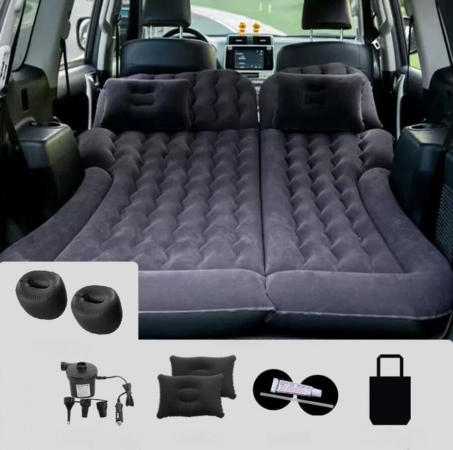 Luchtbed voor in de auto opblaasbaar bed voor de achterbank luchtbed voor in de SUV met luchtpomp en kussens voor op reis op de camping en bij buitenactiviteiten (zwart)