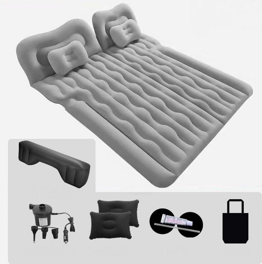 Luchtbed voor in de auto opblaasbaar bed voor de achterbank luchtbed voor in de SUV met luchtpomp en kussens voor op reis op de camping en bij buitenactiviteiten (grijs)