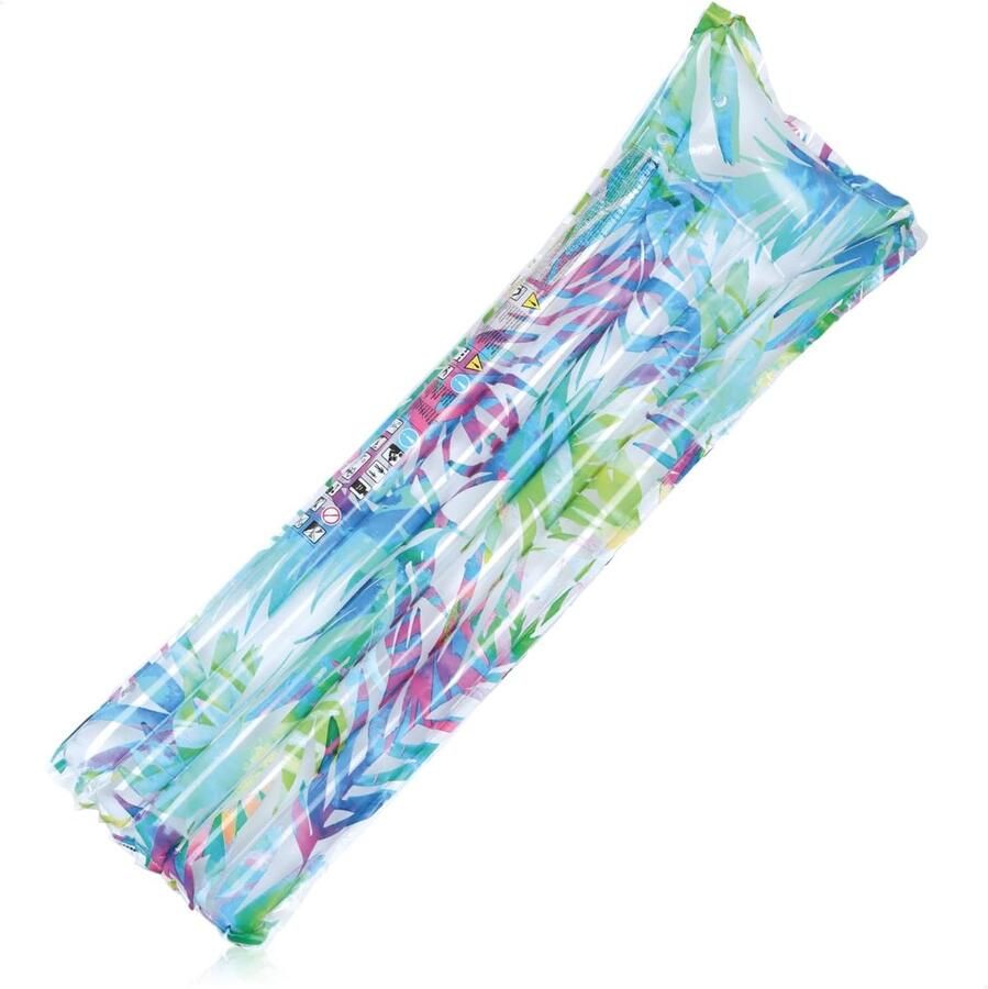 Luchtmatras 183x69cm waterligstoel met geïntegreerd kussen luchtkussen voor zwemplezier zonnebaden zwemmen zwemhulpmiddel voor zwembad meer zee (1 stuk wit bladeren)