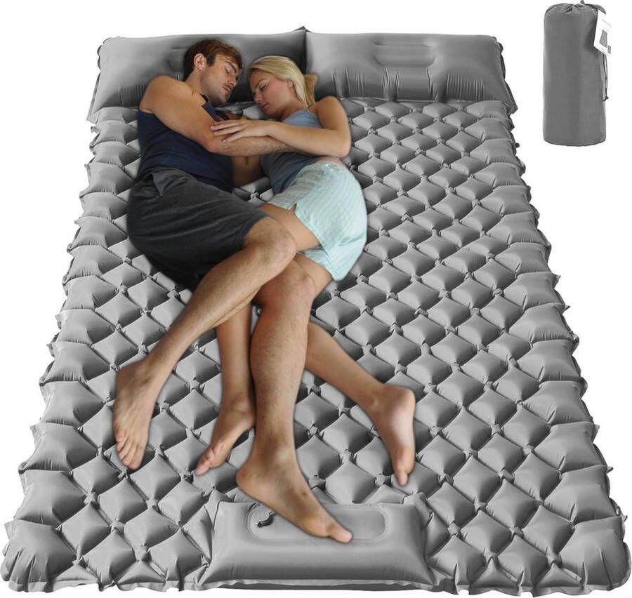 Luchtmatras voor buiten 2 persoons kamperen Zelfopblazende slaapmat Ultralicht Opvouwbaar Waterdicht Opblaasbaar kampeerkussen met voetpomp Inflatable Sleeping Mat Outdoor