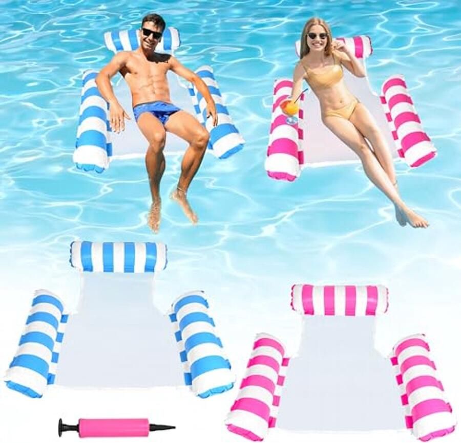 Luchtmatras voor zwembad 2 stuks opblaasbare waterhangmat met luchtpomp 4-in-1 drijvende lounge en draagbare hangmat voor volwassenen