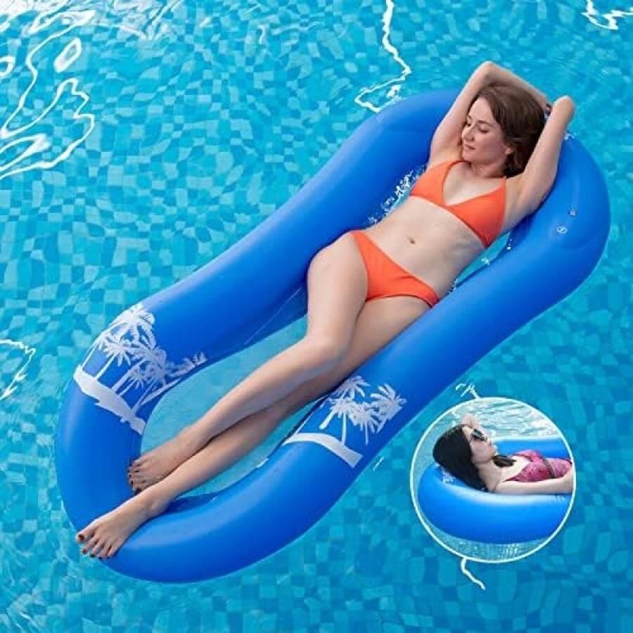 Luchtmatras waterhangmat met net waterligstoel zwemring voor volwassenen en kinderen 165 x 75 x 25 cm