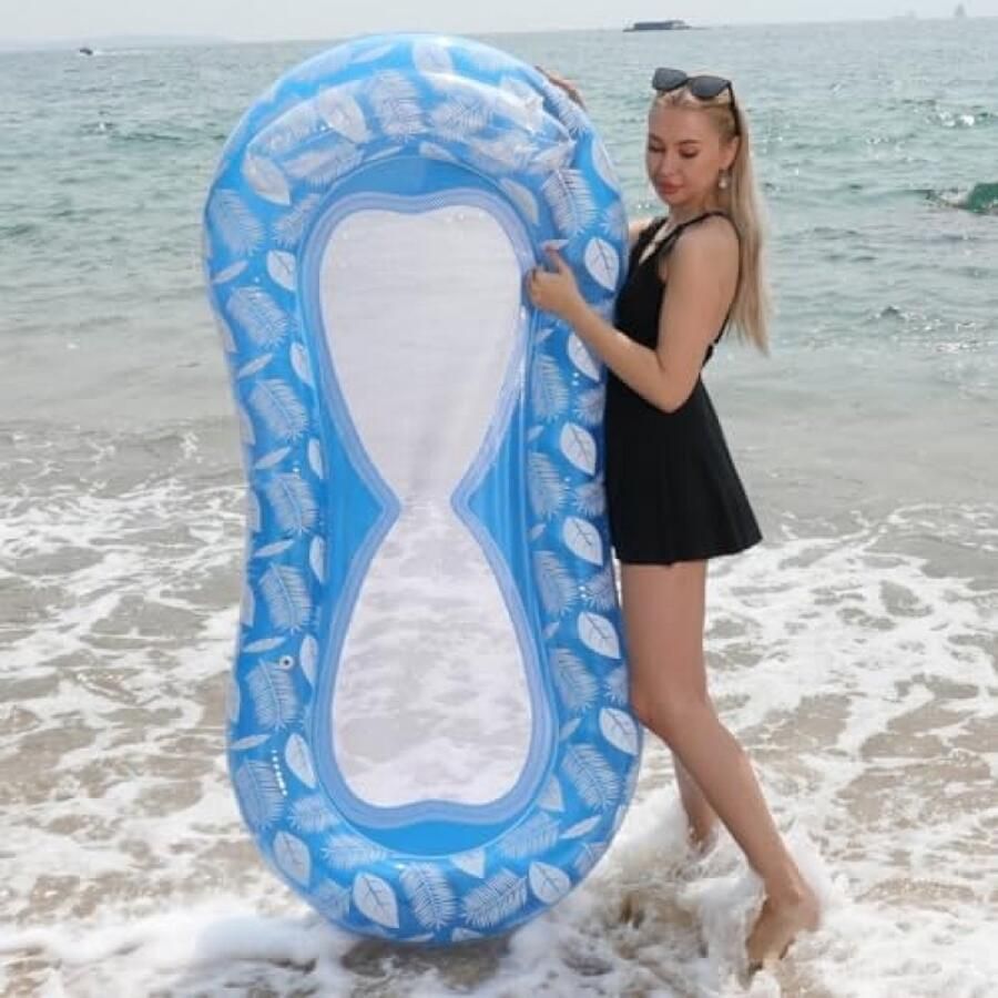 Luchtmatras waterzwembad hangmat waterhangmat met net zwembaddrijver opblaasbaar voor stoel matrassen zitting zwemmatras met leuningen (blauw 170 x 75 cm)