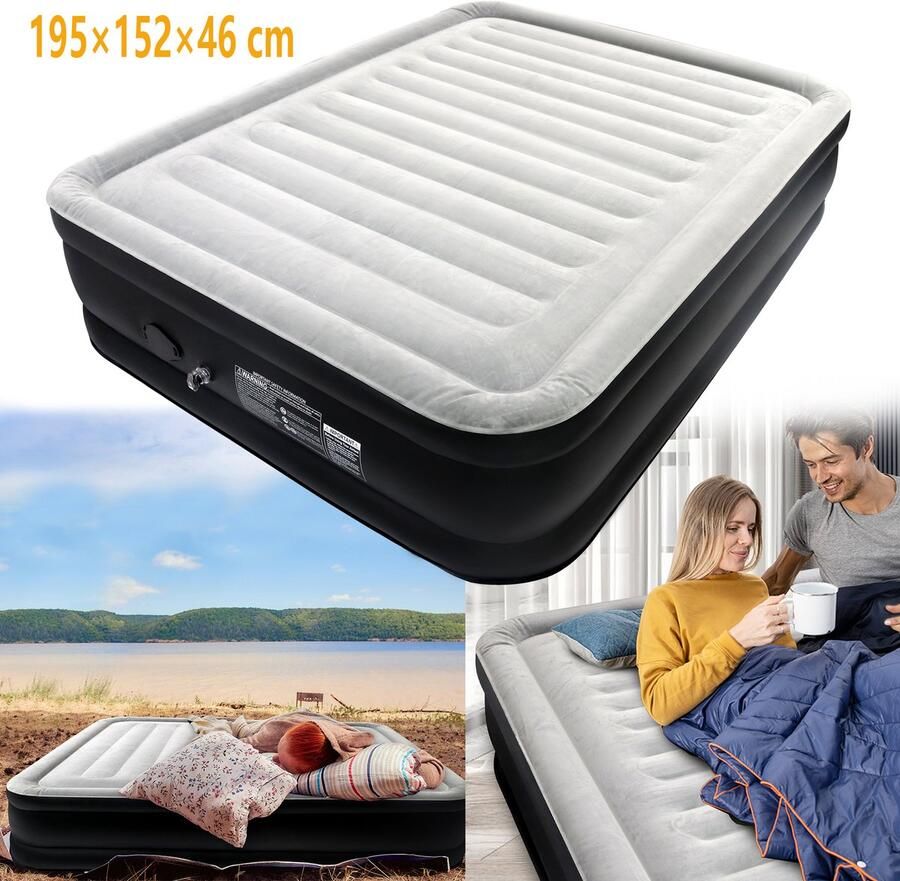 Luchtmatras zelfopblazend opblaasbaar matras met ingebouwde elektrische luchtpomp en tas snel opblazen logeerbed voor 2 personen 195 x 152 x 46 cm