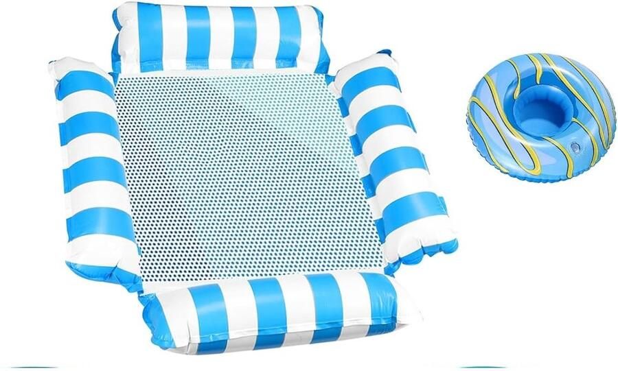 Retadou Luchtmatras zwembad 4-in-1 luchtmatras water comfortabele waterhangmat voor volwassenen en kinderen met opblaasbare bekerhouder duurzaam luchtmatras met net gemakkelijk te dragen