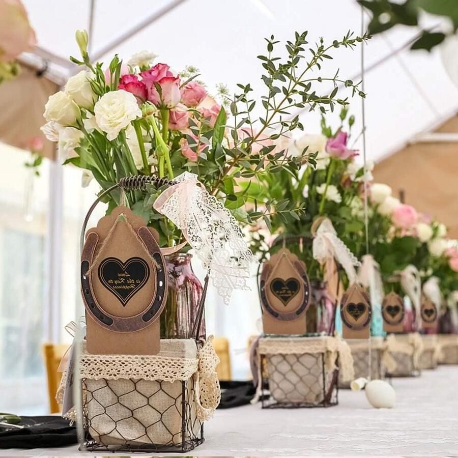 Lucky Horseshoe Pendant Stal Accessoires Gelukshoefijzer met Kraft Labels voor Bruiloft Decoratie en Bedankjes