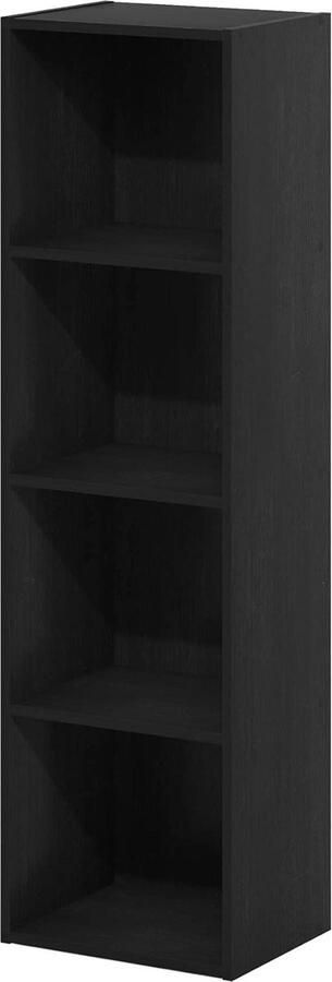 Luder Boekenkast 4-laags zwart hout Boekenplank met Opbergplanken Stijlvolle meubelopslag