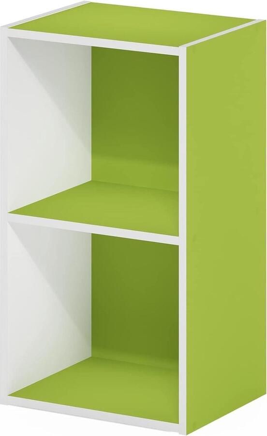 Luder Bookcase Storage Shelves 2-layer Cube Green White Color