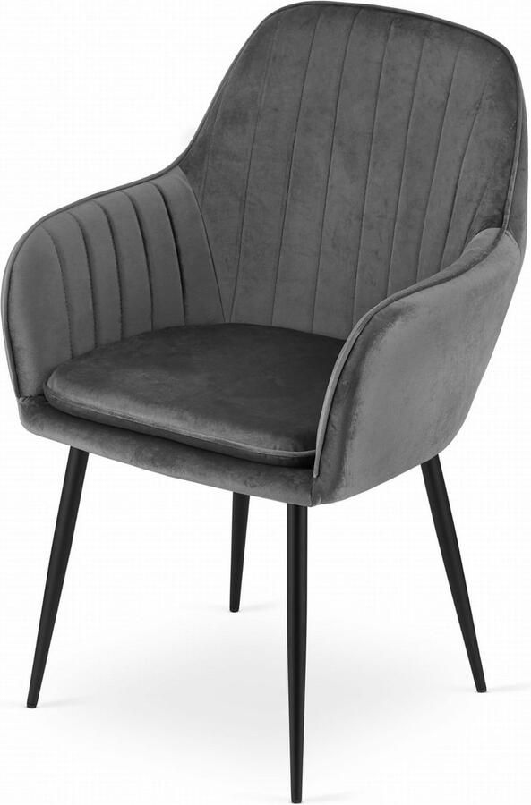 LUGO Kuipstoel Donkergrijs Velvet Bekleding met Afneembare Hoes Zwarte Metalen Poten Ergonomisch en Functioneel Geschikt voor Woonkamer Eetkamer en Kantoor Max. 120 kg