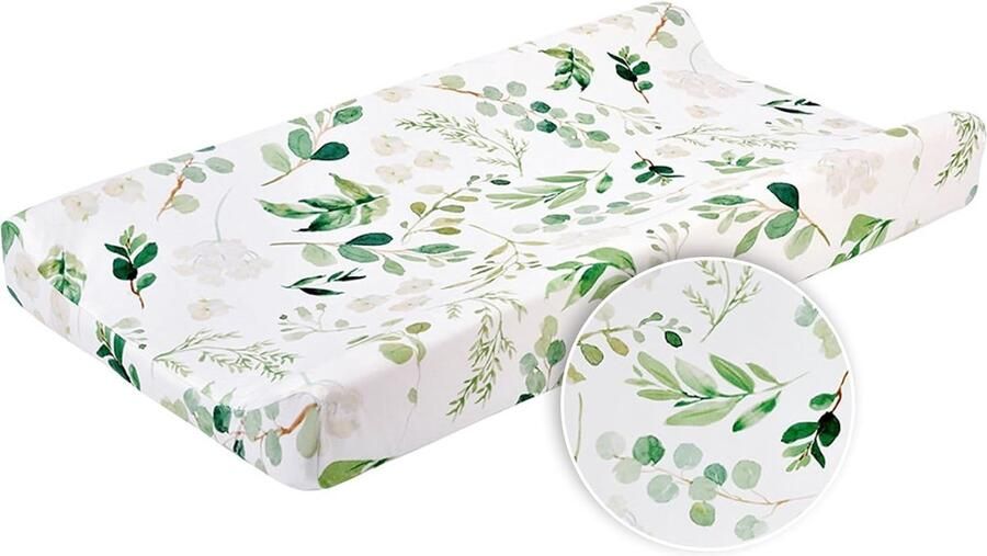 Luier met bloemen voor baby's luierkussen matras aankleedkussen zuigeling stretchstof wikkeltafel afdekking babyverzorging 81 x 40 cm groene bladeren)
