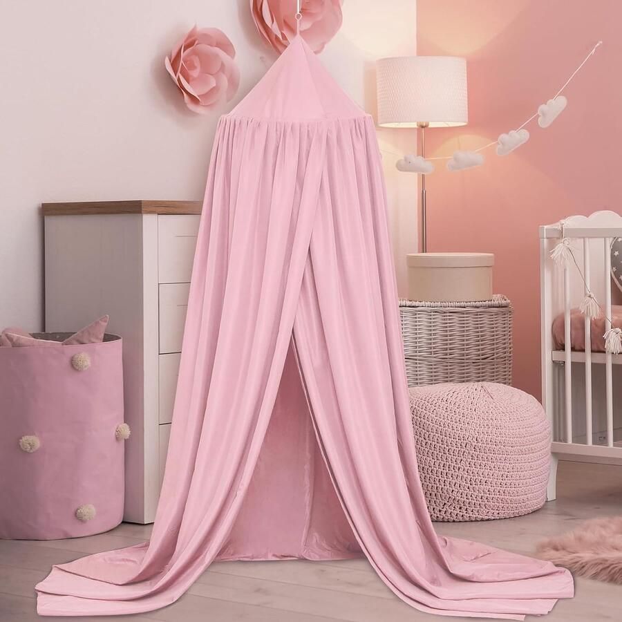 Luifel kinderkamer bedhemel babybed kinderkamer 4 kleuren hangend rond prinses insectennet klamboe voor kinderkamer en speelkamerdecoratie 56 x 230 x 450 cm (roze)