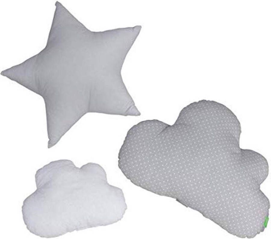 LULANDO Kussen wolken en sterren 3 stuks (2 x 50 cm and 1 x 30 cm) sterretjes sierkussen wolken kinderkamer kamer decoratie sterkussen baby decokussen met vulling voor slaapkamer babykamer kinderbed set