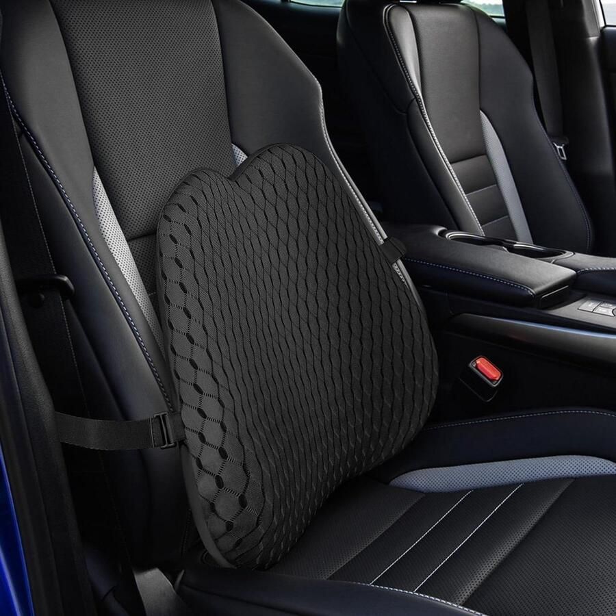 Lumbaal ondersteuningskussen geheugenschuim rugsteunkussen voor bureaustoel autostoeltje rolstoel zwart. Rugkussen Auto