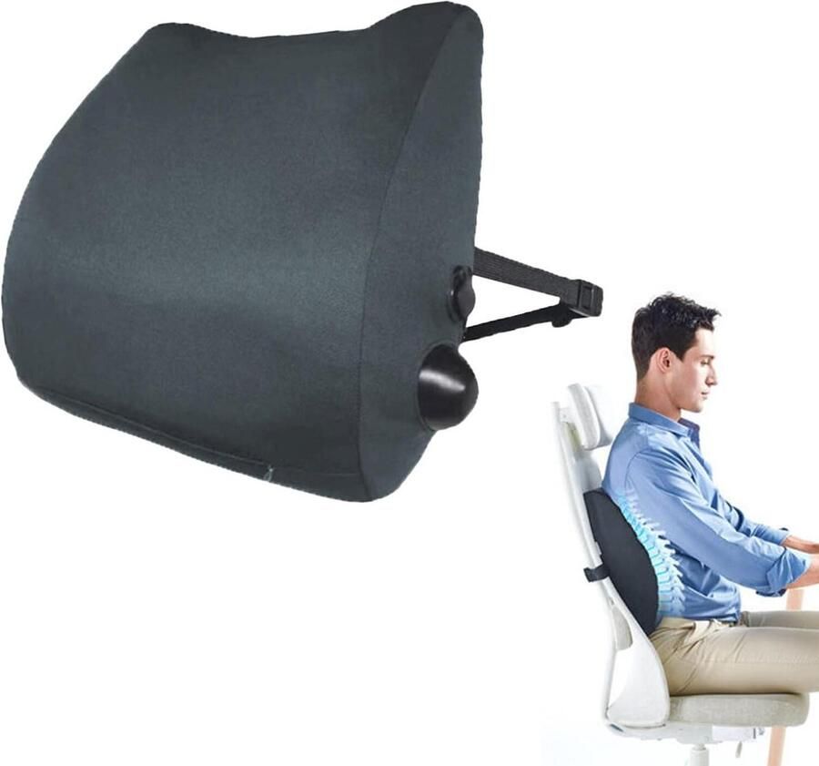 Lumbaal traagschuim steunkussen lendensteun voor rug opblaasbaar rugkussen wasbare kussensloop autostoel bureaustoel rolstoel
