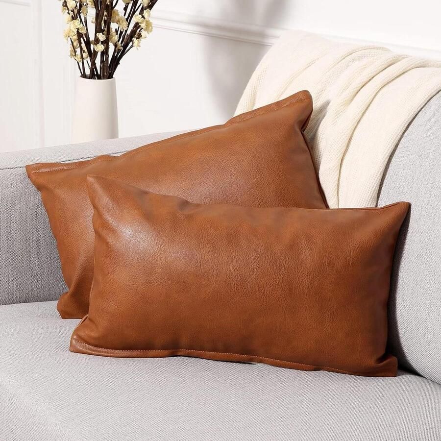 Lumbale Faux Lederen Decoratieve Sierkussenhoezen Moderne Effen Outdoor Kussenslopen Luxe Kussenslopen voor Bank Slaapbank 30x50 cm Bruin