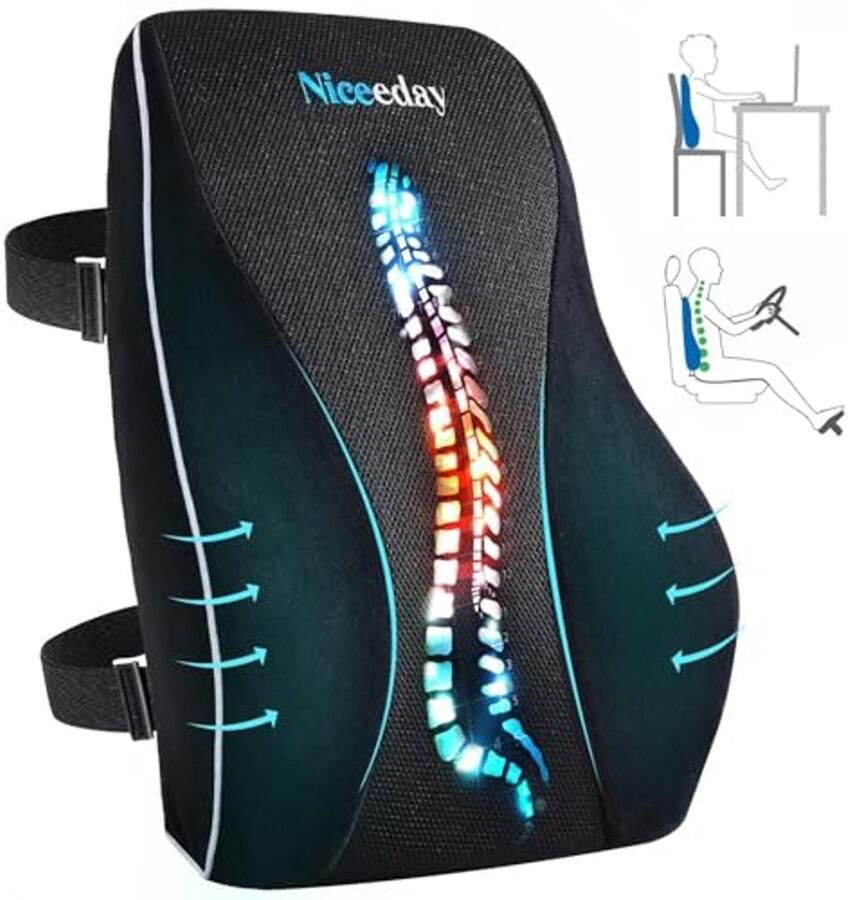 Lumbale Steunkussen voor Bureaustoel en Auto Traagschuim Rugkussen met Ademend 3D-Mesh