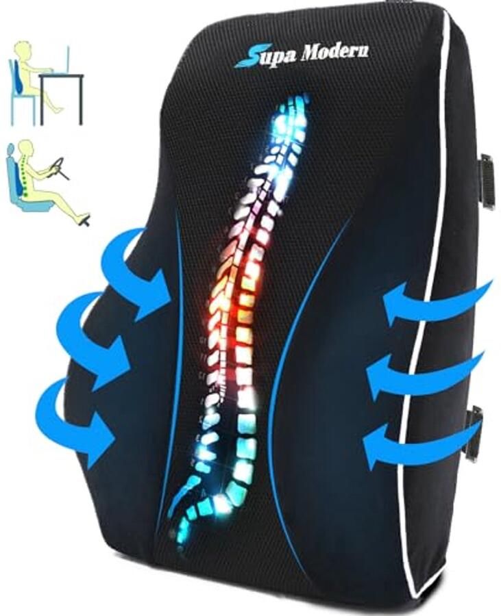 Lumbale Steunkussen voor Bureaustoel Traagschuim Rugkussen met Verstelbare Riemen en Ademend Hoesje