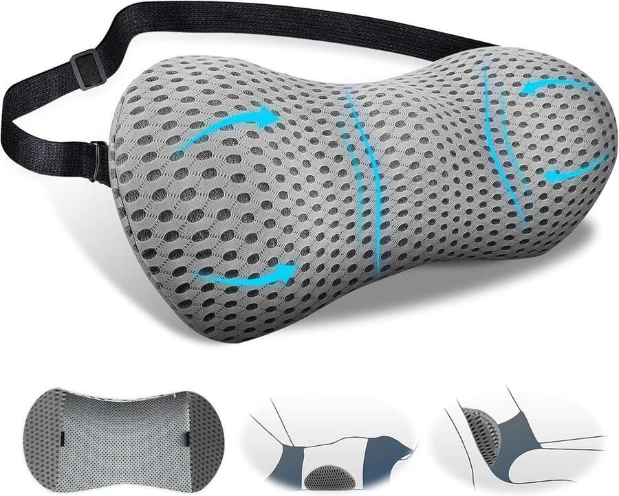 Lumbar Cushion Sleep Lumbar Pillow Memory Foam Lumbar Cushion voor Auto Kantoorstoel Bed Bank Stoel Lumbaal Ondersteuningskussen (Grijs)