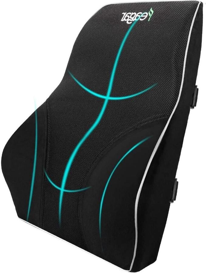 Lumbar Memory Foam Pillows back Support-Cushion for Car Office Home Chair Ergonomic Orthopedic Design to Relieve Back Sciatica and Tailbone Pain Black