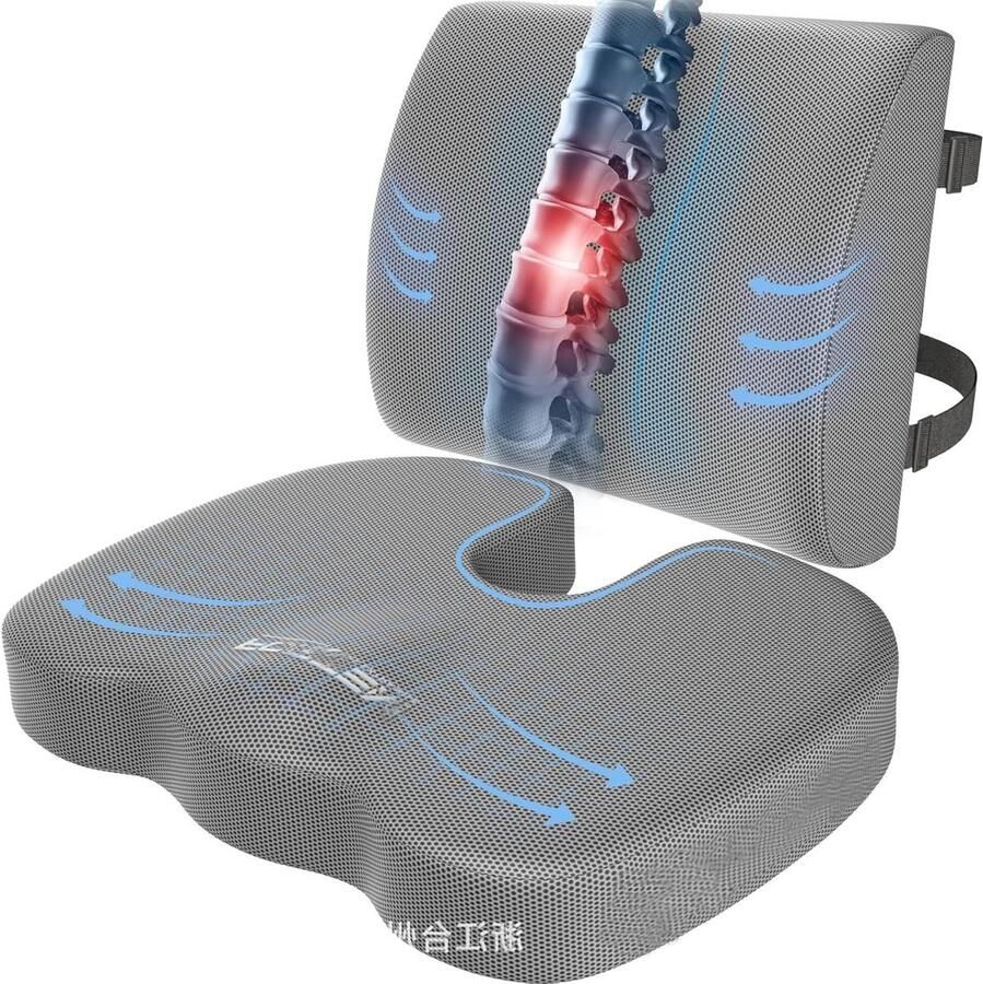 Lendensteun Kussen van Memory Foam Voor Zit- en Rugondersteuning met Verstelbare Band Geschikt voor Bureaustoel en Auto