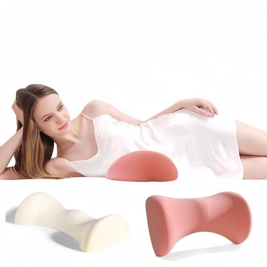Lumbar Support Pillow for Bed Relieve Lower Back Pain Ergonomically Shaped Sciatica Pillow for Sleeping (Pink)