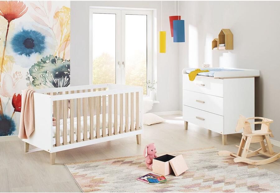 Rootz Living Rootz Lumi 2-delige babyset ledikantbed commode hoogwaardig hout kinderbedje L 145cm x B 77cm x H 84cm eenheid B 110cm x D 77cm x H 101cm