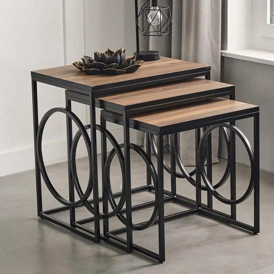 Meubel Sofa Meubelsofa-Luna Zwarte Metalen Poot Driedubbele Zigon Salontafel