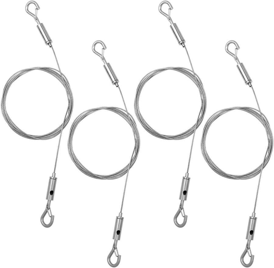 Lusofie 4 stuks fototouw staaldraad met ogen verstelbare dubbele haken schilderij ophangkoord 2 m × 1 5 mm roestvrijstalen ophangdraad voor het ophangen van schilderijen spiegels lampen kunstwerken