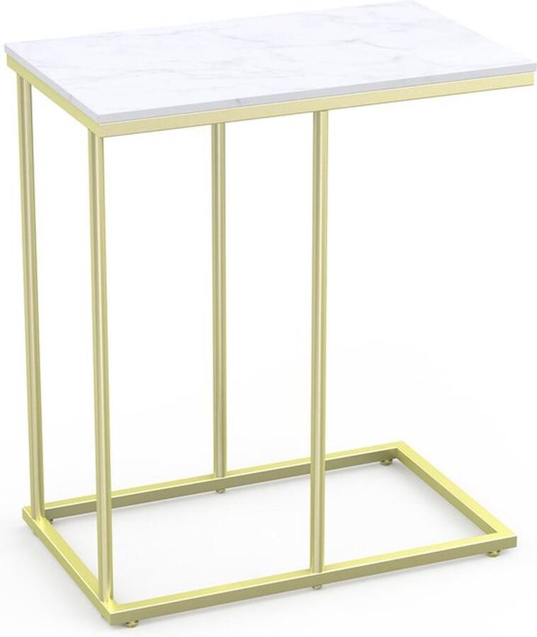 LUXALIVING Bijzettafel Salontafel Natuursteen Marmerlook Tafel Laptop tafel Nachtkastje Goud Metaal L30 x B50 x H58 cm