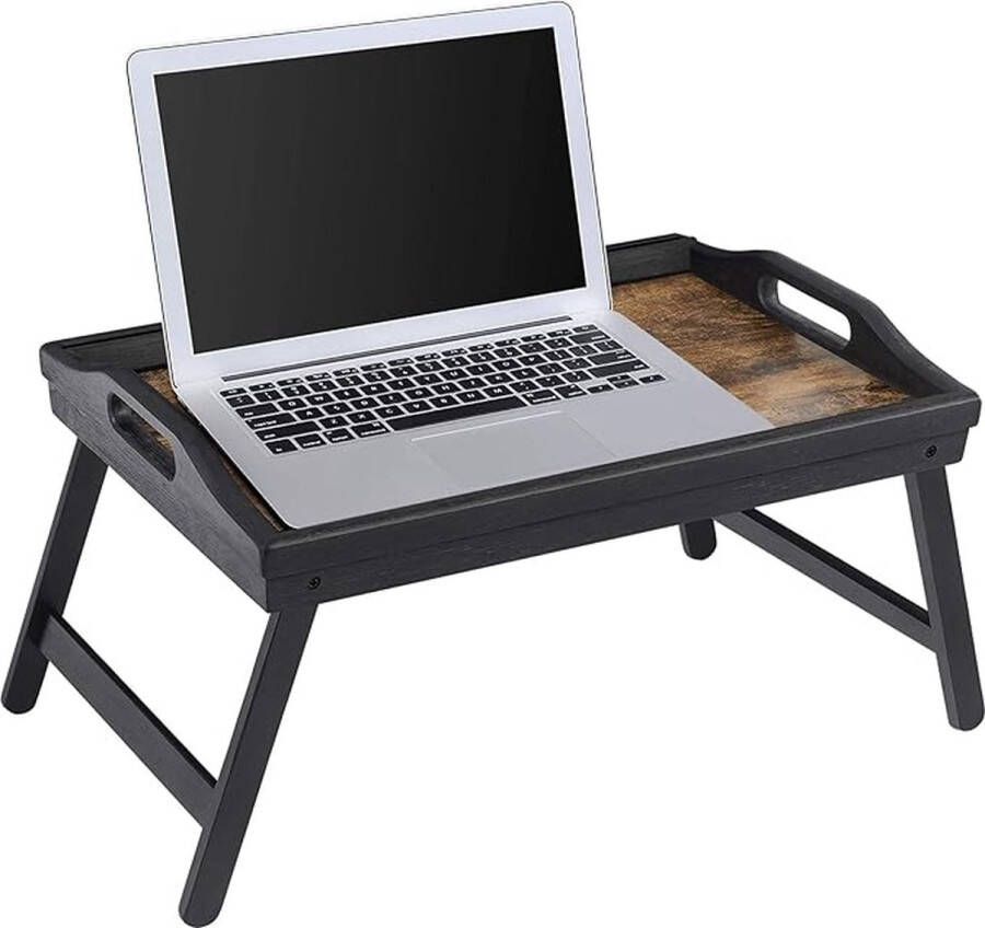 Luxe Bamboe Houten Retro Vintage Opvouwbare Laptoptafel 5 Standen Verstelbaar Geschikt Voor Apple Macbook Air Pro 12 13 15 Inch Stand Tafel Voor Laptops Thuiswerken Bed Schoot Bank Bureau Laptop Standaard Notebook Houder Bruin