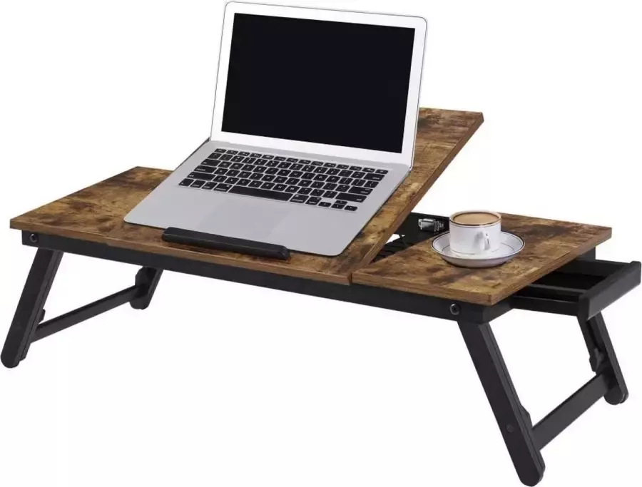 Luxe Bamboe Houten Retro Vintage Opvouwbare Laptoptafel 5 Standen Verstelbaar Geschikt Voor Apple Macbook Air Pro 12 13 15 Inch Stand Tafel Voor Laptops Thuiswerken Bed Schoot Bank Bureau Laptop Standaard Notebook Houder Bruin