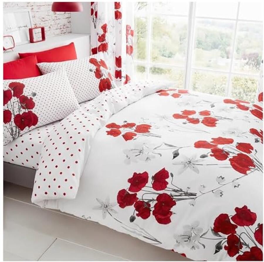 Luxe Bed Set met Dekbedovertrek en Kussensloop Rood Dubbel Polyester-Katoen
