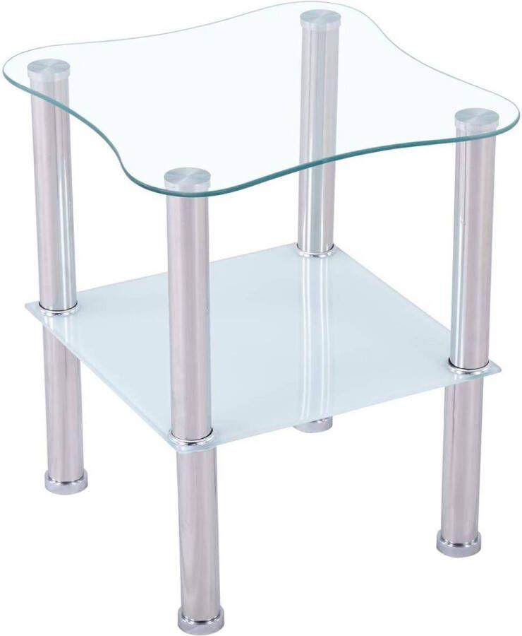 Bijzettafel Salontafel glas met veiligheidsglas en facetgeslepen bijzettafel woonkamer 40 x 40 x 47 cm afgerond gesatineerd