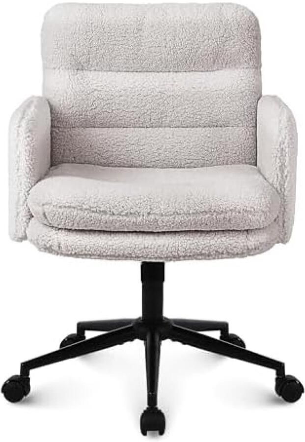 Luxe Bureaustoel met Imitatie Kasjmier Bekleding Verstelbare Hoogte 360° Draaibaar Zachte PU Wieltjes Crème Kleur Ergonomische Kantoorstoel voor Thuisgebruik