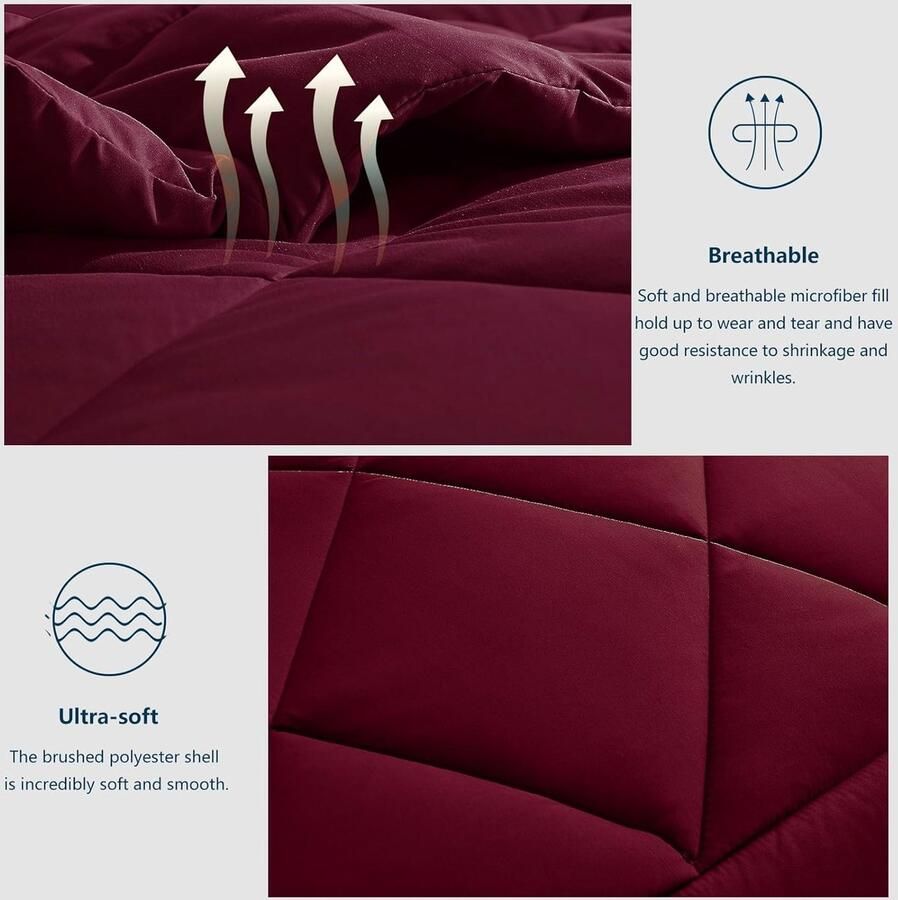 Luxe dekbed geschikt voor alle seizoenen – warm in de winter luchtig in de zomer. Dekbed voor tweepersoonsbed 4 seizoenen 260 x 240 cm voor de winter herfst 260 x 240 cm van microvezel bordeaux