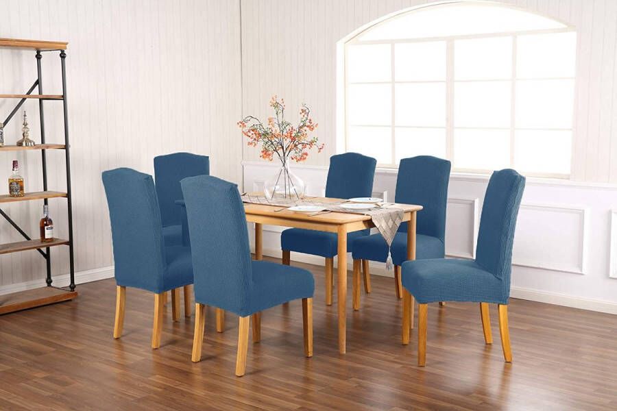 Grafenstayn Gräfenstayn Henry Stretch-stoelhoes voordeelverpakking set van 4 ronde en hoekige stoelleuningen bi-elastische pasvorm met zegel van Öko-Tex-standaard 100: getest en betrouwbaar (blauw)