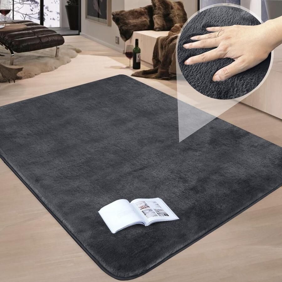Luxe dik tapijt vergelijkbaar met stijlvol pluche 1100GSM tapijt anti-slip gebied tapijten voor nachtkastje woonkamer keuken woondecoratie (160 x 230 cm grijs)