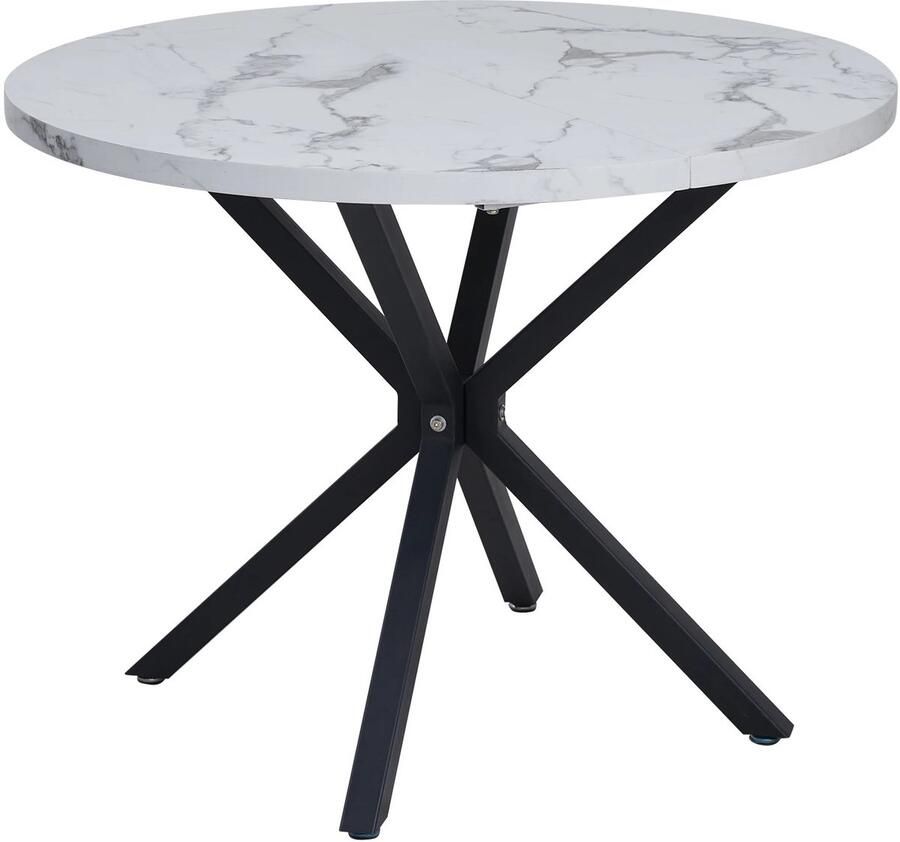 SUPER Scandinavisch Marmer Look Ronde Eettafel Ø 100x76 cm Zwart Onderstel Multifunctioneel Lounge Tafel brengt Eenvoud & Elegantie in uw Huis Tafelblad Marmereffect Mooie Uiterlijk Perfecte Stabiele Keukentafel Hout & Staal Maximaal 60KG Compact Ontwerp