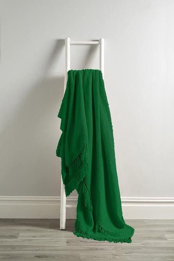 Luxe Emerald Groene Wafelstof Slaapbank & Stoel Deken 100% Katoen Dubbel formaat 178 x 254 cm