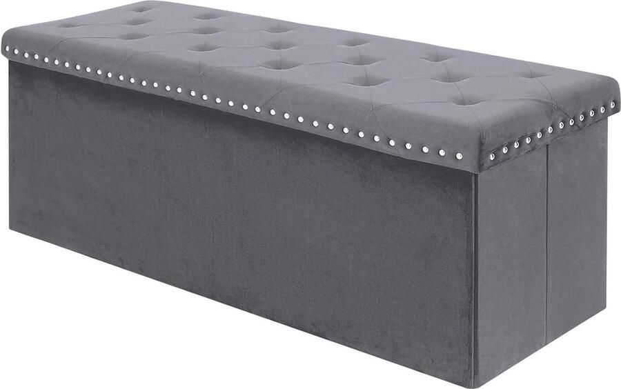 Luxe gevouwen fluwelen opbergkist kruk Opbergoplossing 1 stuk Grijs Fluweel 110x40x40 cm