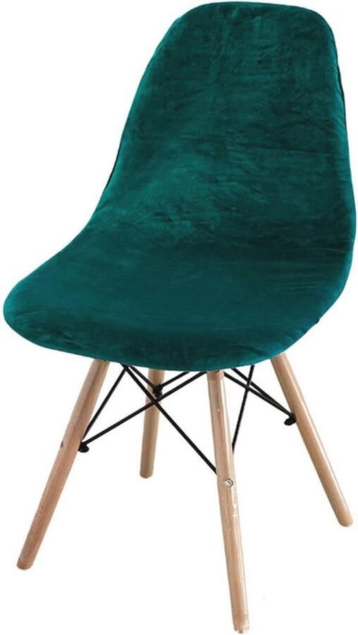 Luxe fluwelen stretch stoelhoezen set voor eetkamerstoelen donkergroen afneembaar en wasbaar