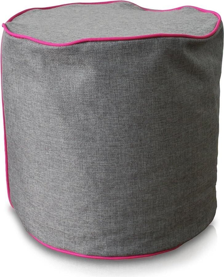 Luxe kruk in linnen look Ø40 x H40 cm Antraciet met bies magenta