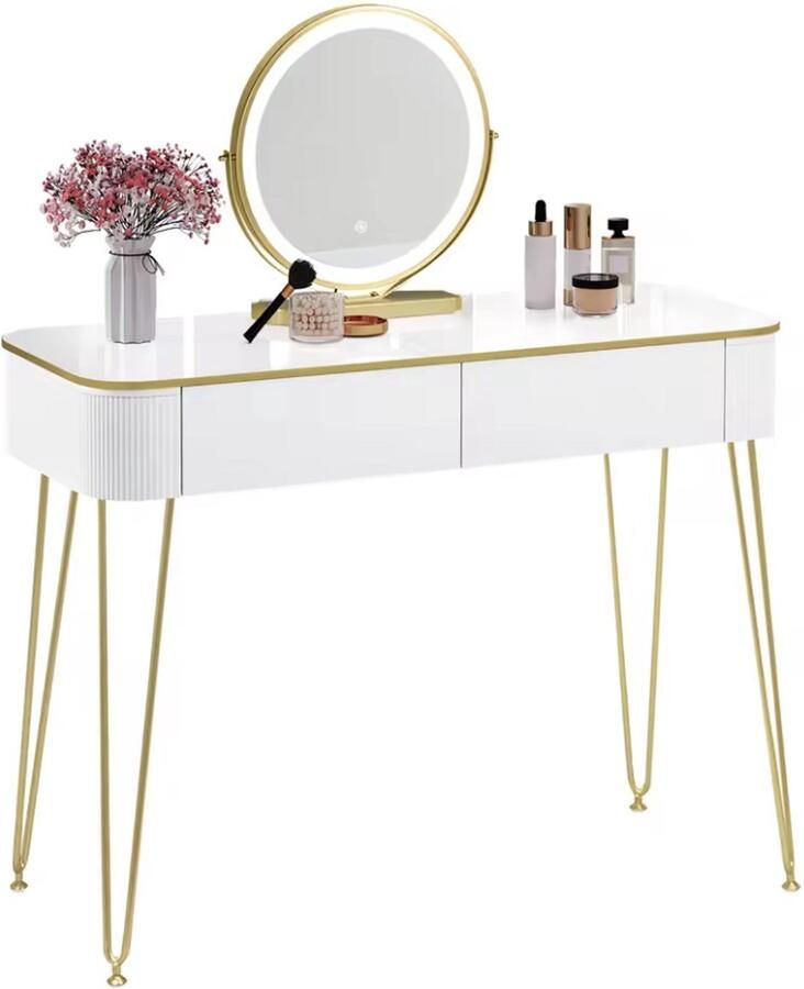 Luxe Makeup Tafel Met LED Spiegel met Meerdere Lichtstanden Bureau met Grote Lades Kaptafel