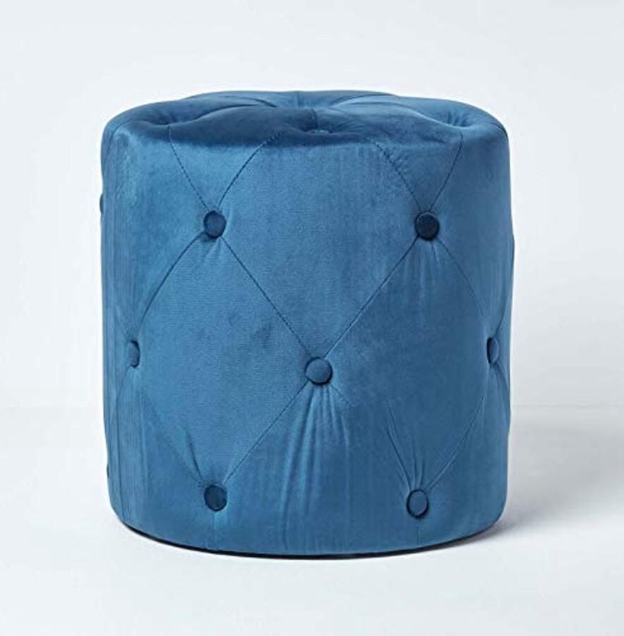 Luxe Marineblauwe Fluwelen Poef 40 cm Multifunctioneel en Gewatteerd