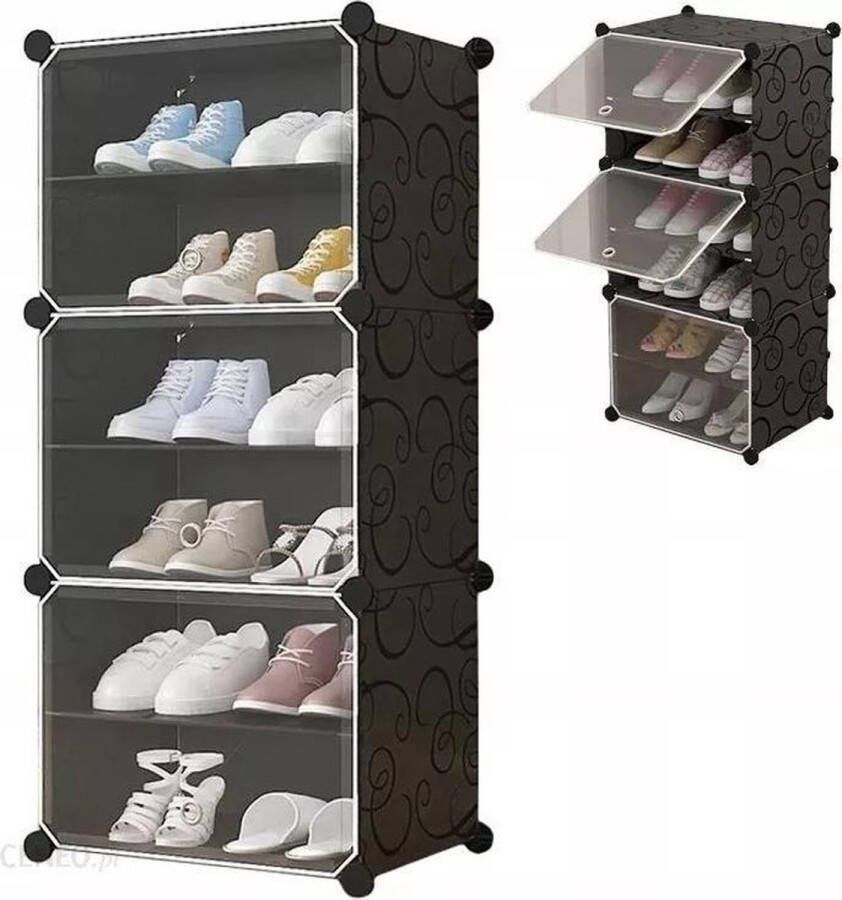 Luxe Modulaire Schoenenkast Ruimtebesparend schoenenrek Met 3 Modules & 6 Planken Compacte schoenen opberger Waterbestendig Zelf samenstellen 94 2 x 43 6 x 31 5 cm Zwart