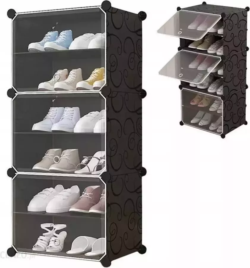 Luxe Modulaire Schoenenkast Schoenenrek Met 3 Modules & 6 Planken Ruimtebesparend Compact Staand Schoenen Opberger Rek Shoe Rack Met Deur Voor Paar Schoenen Opbergen Waterbestendig Zelf samenstellen 94 2 x 43 6 x 31 5 cm Zwart