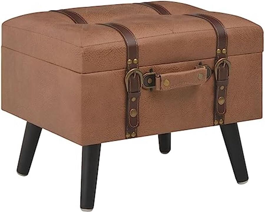 Luxe Opbergpoef van Kunstleer in Bruin Comfortabele Kruk met Opslagruimte