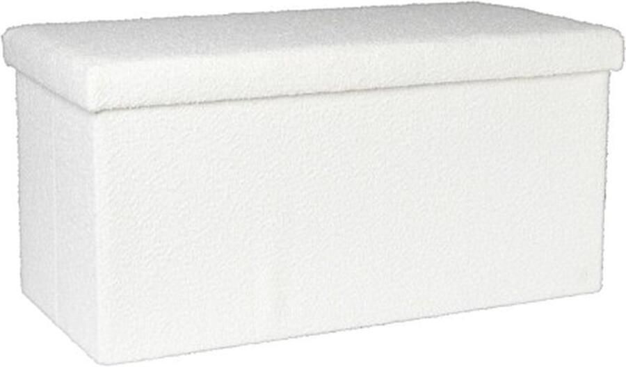 Luxe opvouwbare velvet fluwelen opberg doos poef TEDDY Wit Polyester MDF 38 x 76 x 38 cm Rechthoek Storage box Hal Slaapkamer Opslagbox Opvouwbaar - Foto 2