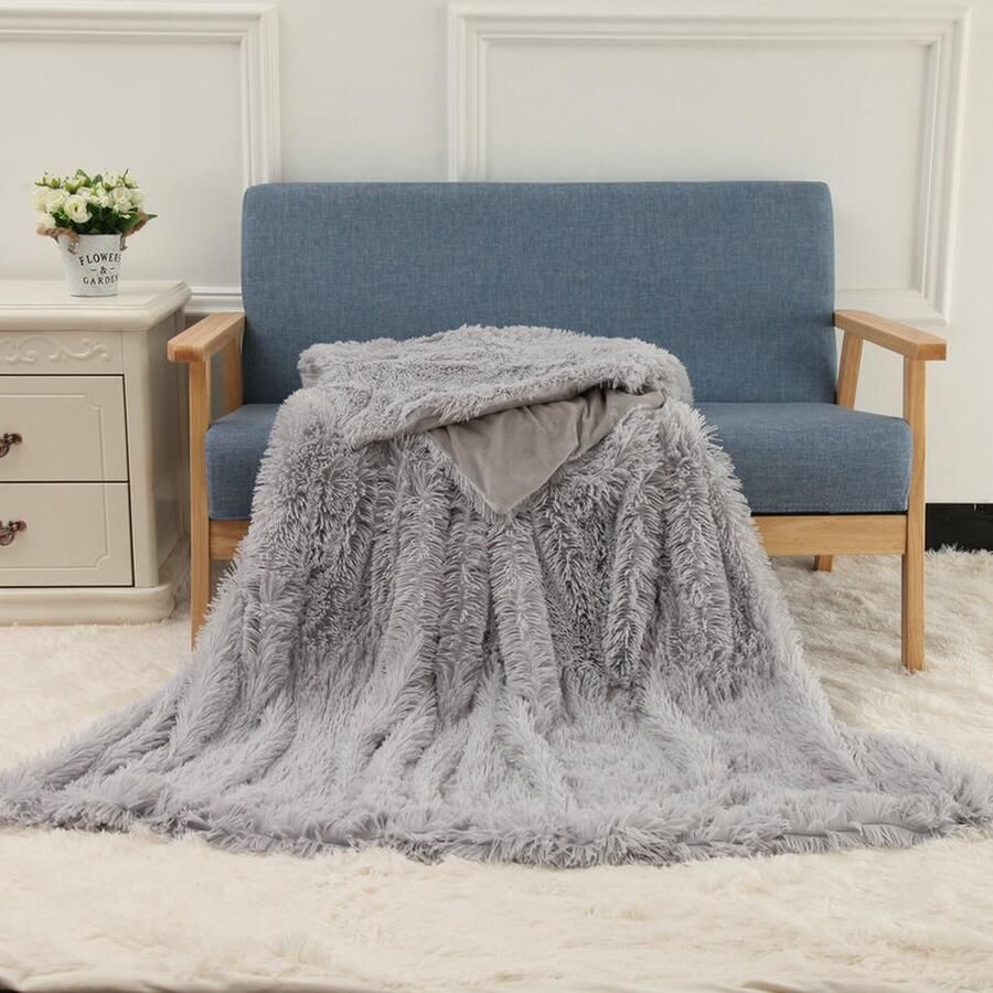 Luxe Pluche Deken Superzachte Gezellige Fuzzy Deken Imitatiebont Deken Lichtgewicht Dekens Warme Bedspreien voor Bank Bed Sofa (B160 x L200CM Verkrijgbaar in verschillende kleuren)